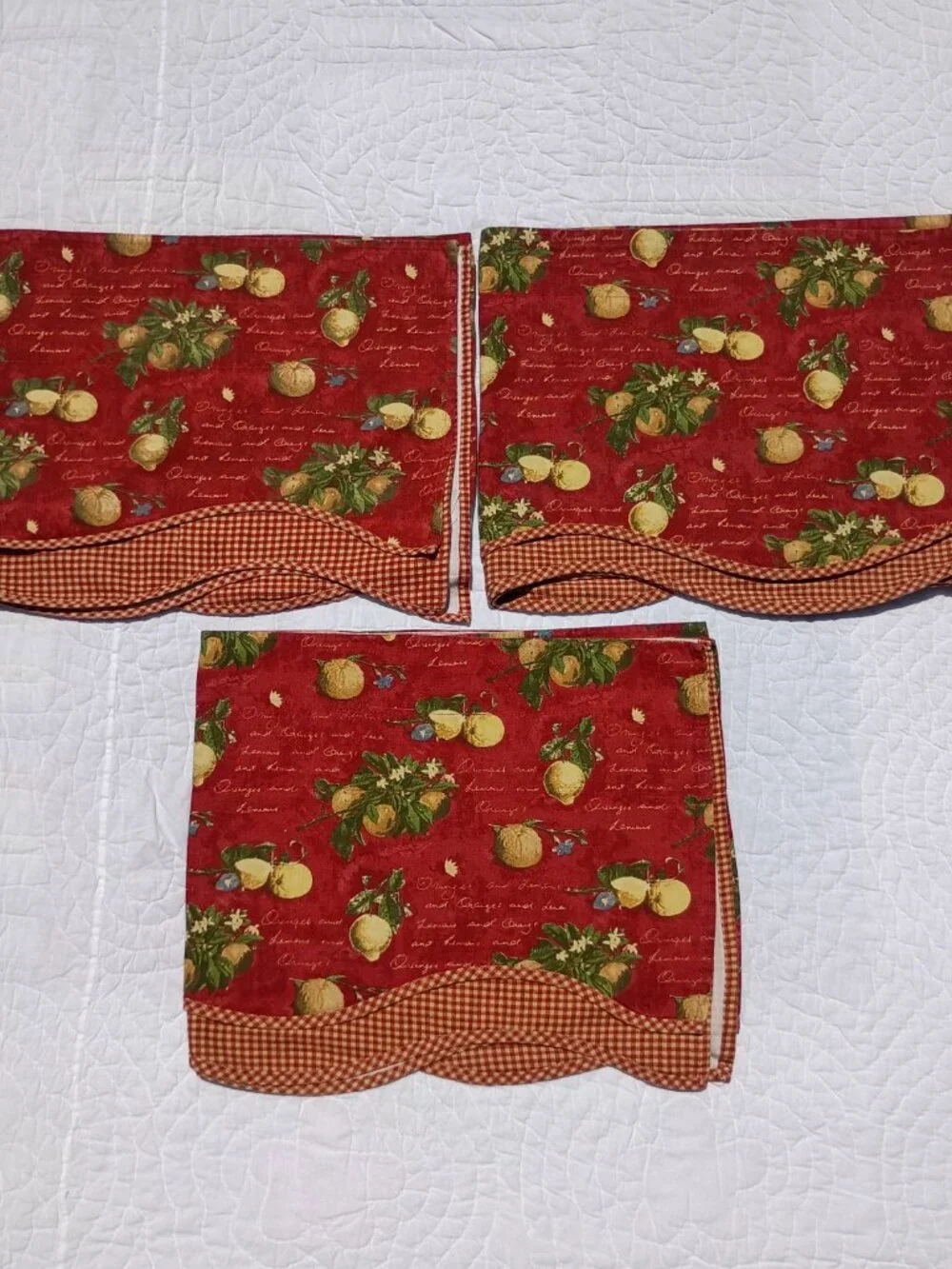 Set of 3 Vintage Waverly La Frutta Curtain Valances Lemons and Oranges Dark Red